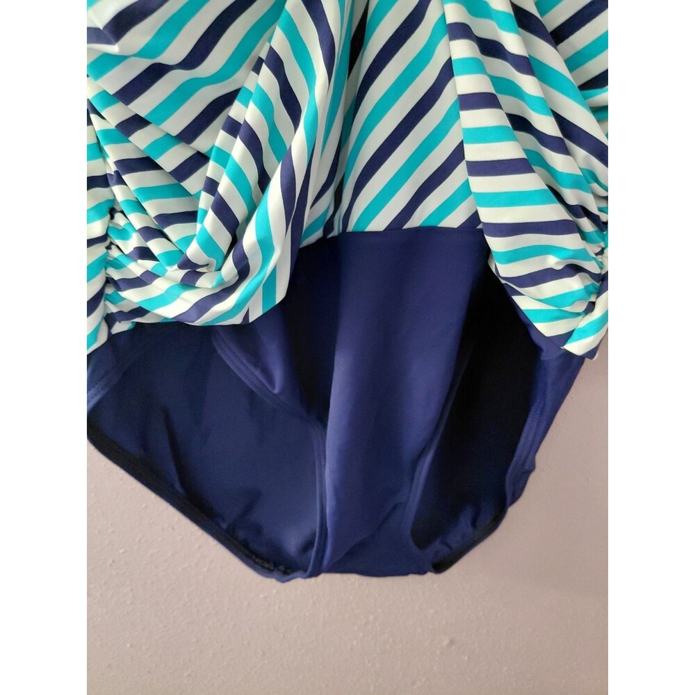 Lauren Ralph Lauren One Piece Bathing Suit Size 12 Diagonal Striped Ruched - Picture 4 of 13